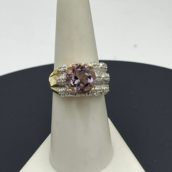 RT 925 Sterling Silver Vermeil Rose de‎ France Amethyst DiamondRing Size 7.5